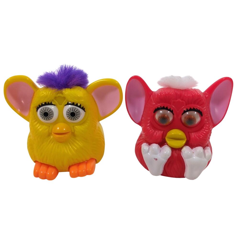 Tiger Electronics Furby McDonald's Happy Meal Toy 2.5in Pullback Red Yellow Lot